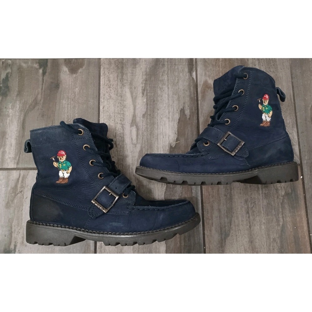 Polo Ralph Lauren Bear Boots Boys Size 4.5 Navy Blue Nubuck Leather Ranger